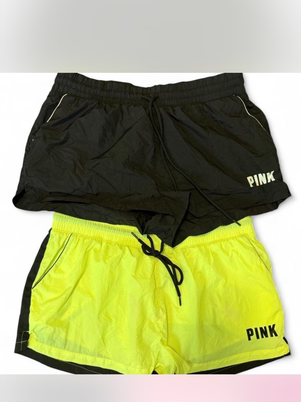 PINK Victoria's Secret Black & Neon Yellow Athletic Shorts Duo